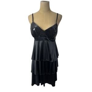 "BCX" Black BabyDoll Sequined Dress Goth Dark Fairy Sexy Y2K Hoco SZ M USA Made
